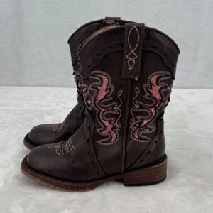 Roper Baby Toddler Girls "Lexi" Brown Pink Glitter Western Cowgirl Boots Size 6